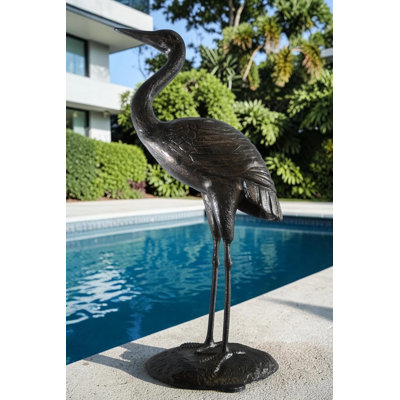 Statue de jardin en aluminium patinée bronze foncé Héron 34 po x 24 po x H 58 po
