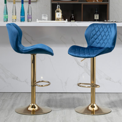 Ensemble de 2 tabourets de bar rotatifs réglables en velours avec base dorée