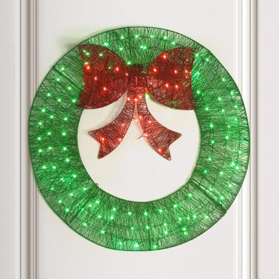 36" Lighted Foldable Metal Christmas Wreatth w/ LED Lights, Green
