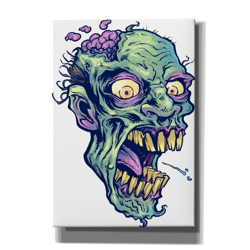 Motif de zombie, tête 14 sur toile, H 26 po x l 18 po x P 0,75 po