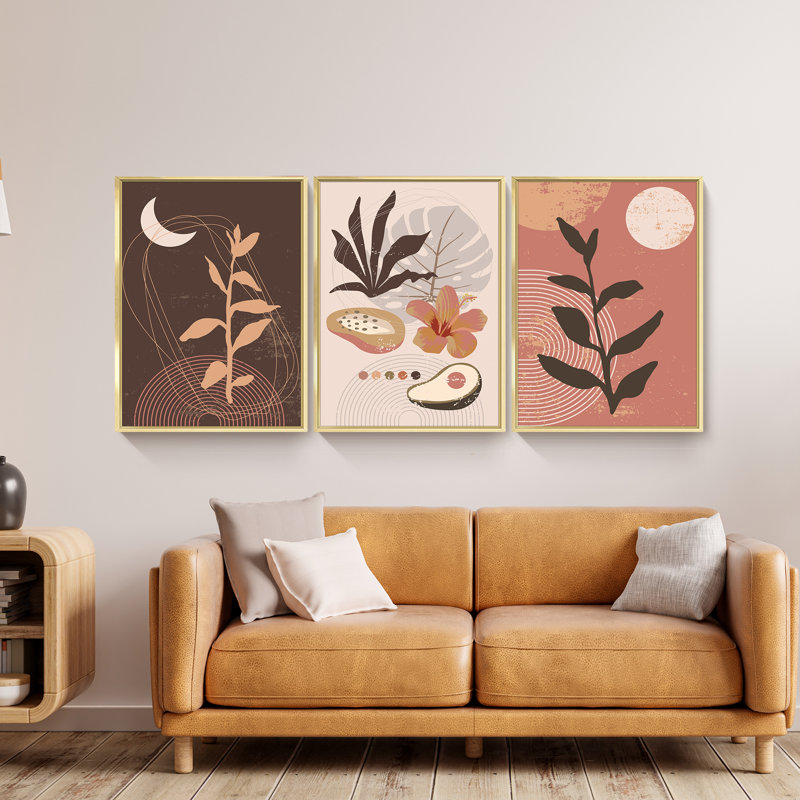 Ensemble de 3 reproductions de photos sur toiles, H 16 po x l 36 po x P 1,5 po, Or