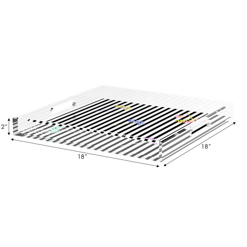 Dapper Acrylic Square Decorative Tray, 18"W x 18"D x 2"H, Black, Floral Stripes Black