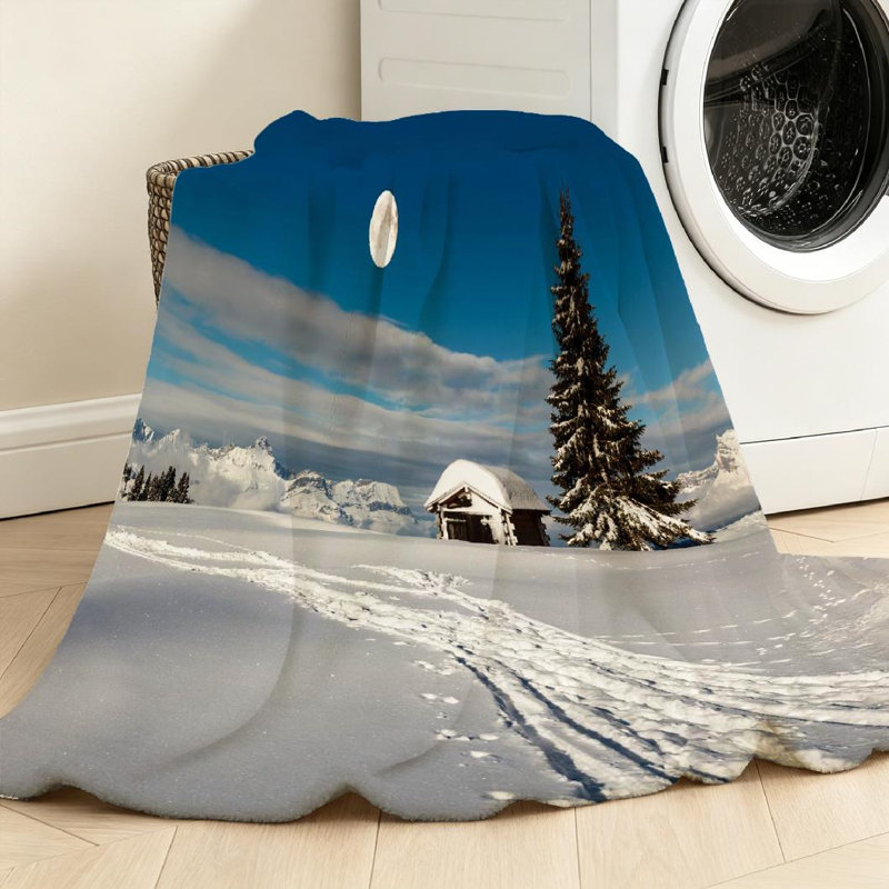 Jeté en flanelle transparente molletonné, imprimé flanelle ultra simple, petit sapin pleine lune, Throw 30" x 40"