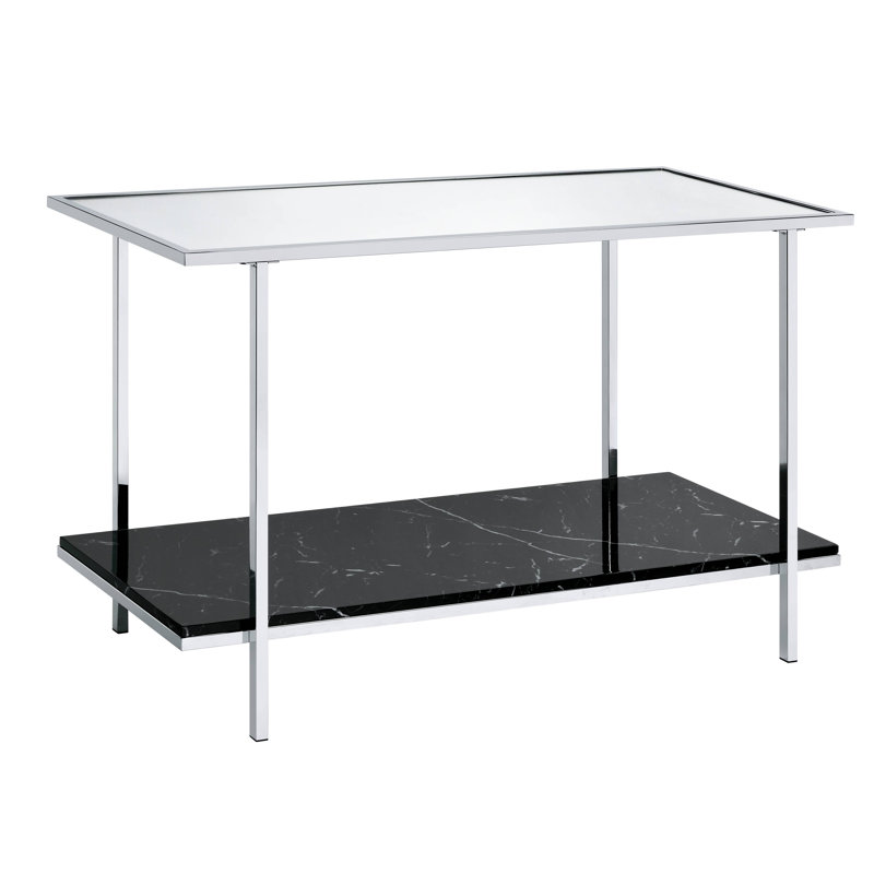 Table console Angwin en faux marbre miroir et chrome