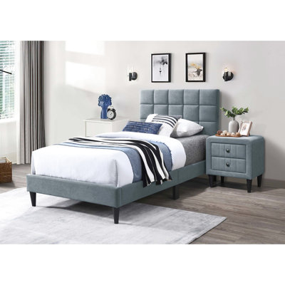 Lit simple en lin gris doux avec tête de lit 12 et coussin de luxe réglable