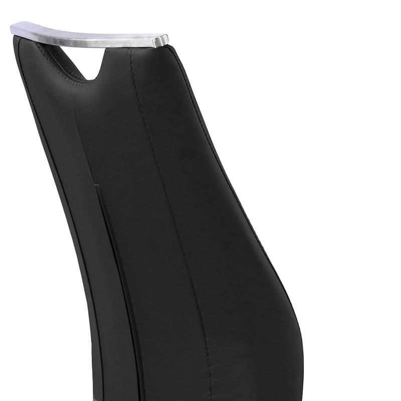 Chaise de salle à manger contemporaine en similicuir noir et finition en acier inoxydable brossé - ensemble de 2