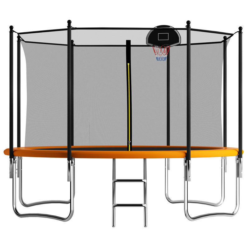 SENCHO GINSYTALIOR Round Backyard Trampoline with Safety Enclosure, Orange