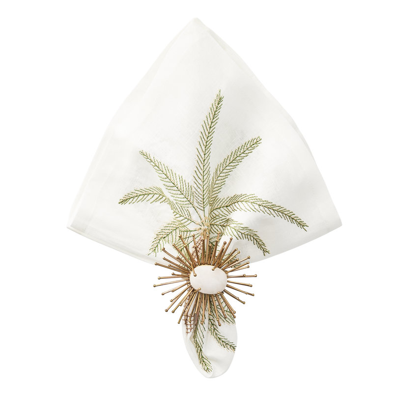 Palm Coast Linen Napkin, White/Green/Gold