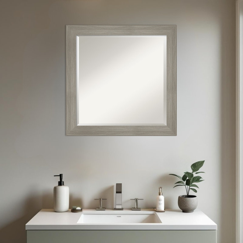 Miroir mural de salle de bain Grand Greywash, 23,75 po x 23,75 po, Gris délavé