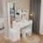 Full Body Mirror Cabinet Vanity Set with LED Vanity Table & Cushioned Stool | 17" Touch Control 3-Color LED Mirror, Built-in 2 AC + 2 USB Ports-106678352