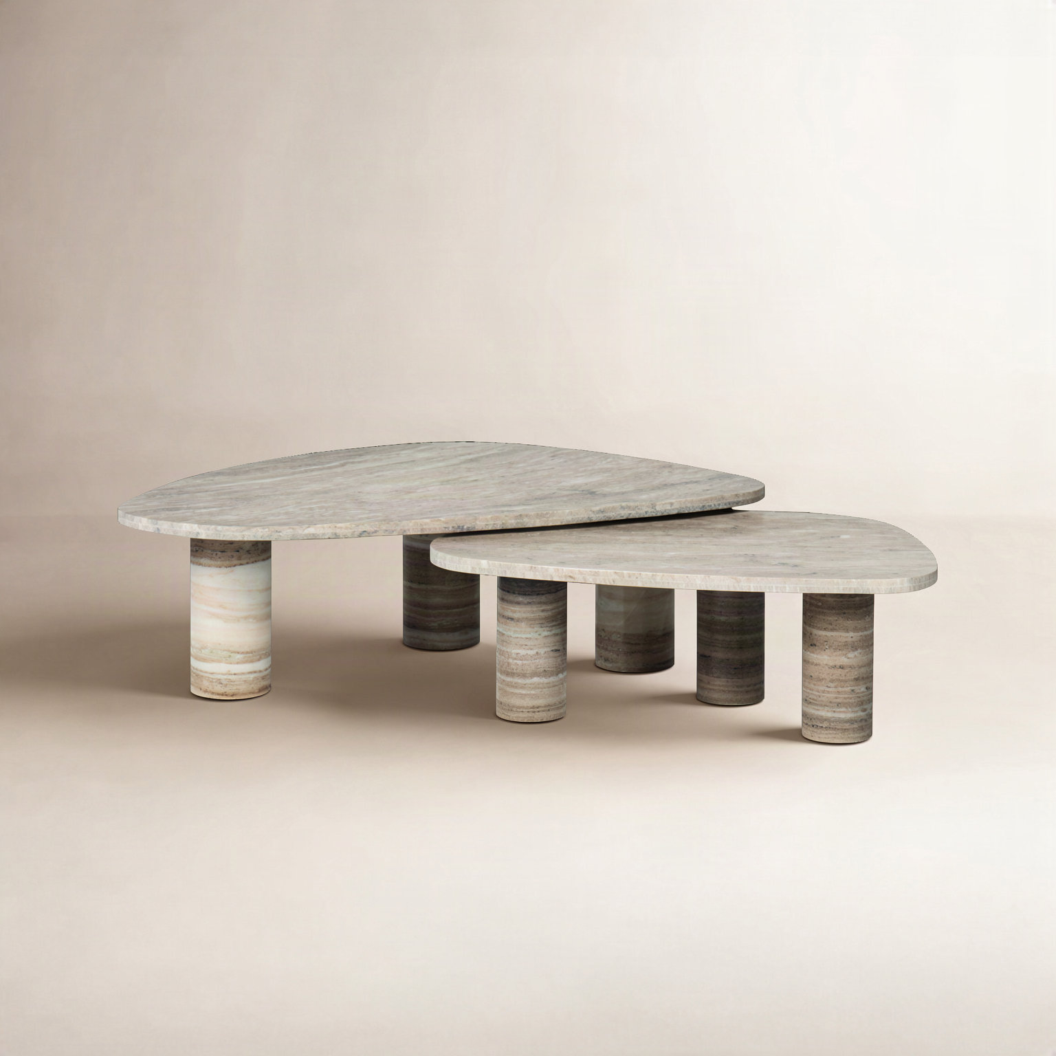 Katla 48" Genuine Marble Coffee Table Set, Antique White Marble, White/Brown