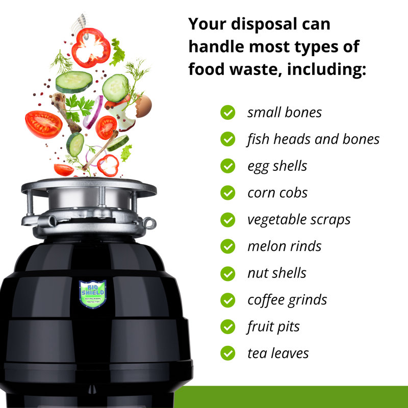 Eco Logic Deluxe 3/4 HP Quiet Garbage Disposal with Odor Shield and Power Cord, Continuous Feed Grinding System