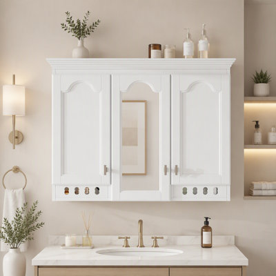 Armoire à miroir murale tout-en-un de 35 pouces avec étagères réglables et charnières à fermeture en douceur