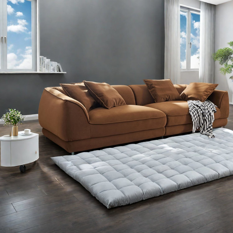 Spacious Sofas, Flannel Fabric Wood Frame, Modern Camel Couch for Home