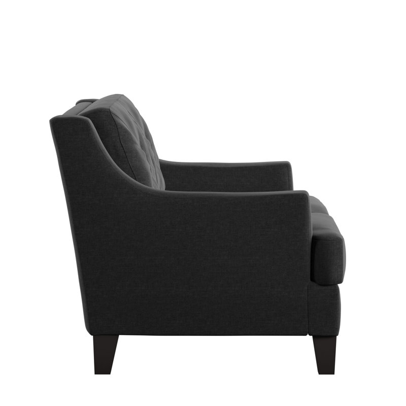 Alechandre 55.5" Linen Recessed Arm Loveseat, Charcoal Dark Grey Linen
