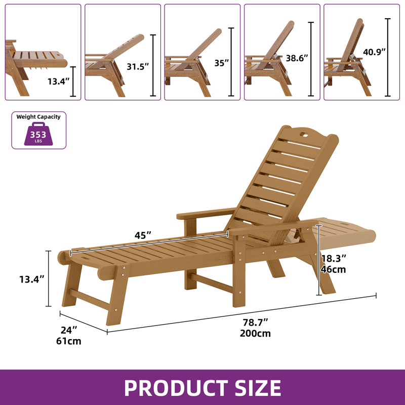 Chaise longue simple inclinable 24 po Alizay, Brun