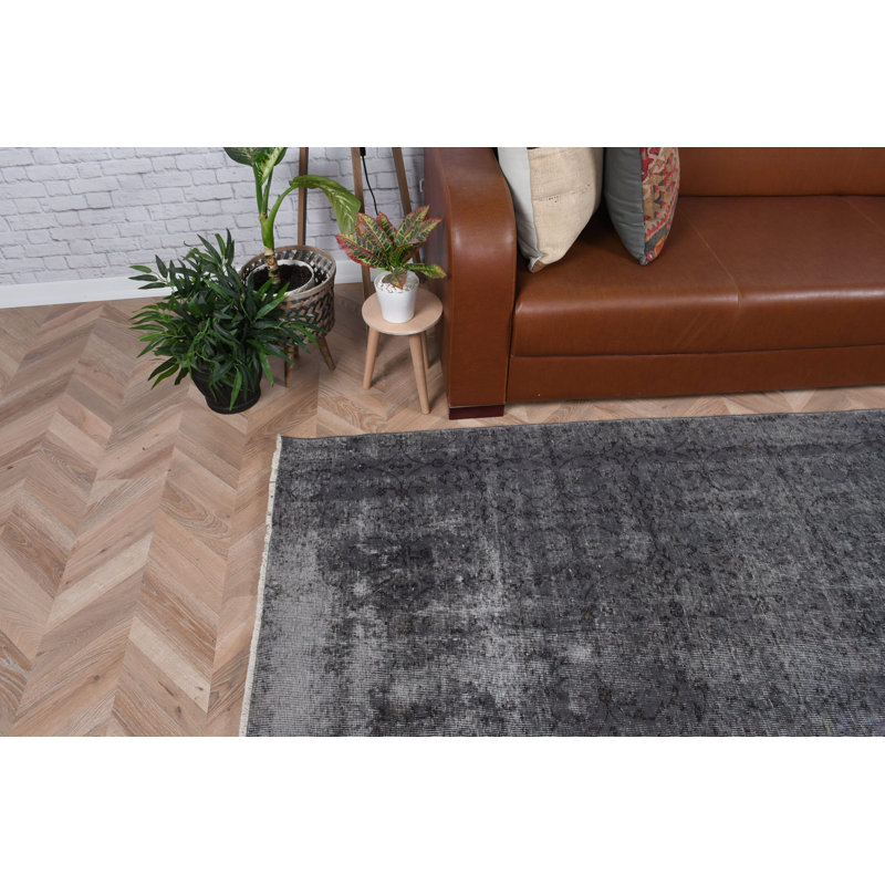 Grand tapis turc rétro de style Oushak gris surteint idéal pour les décorations de salon