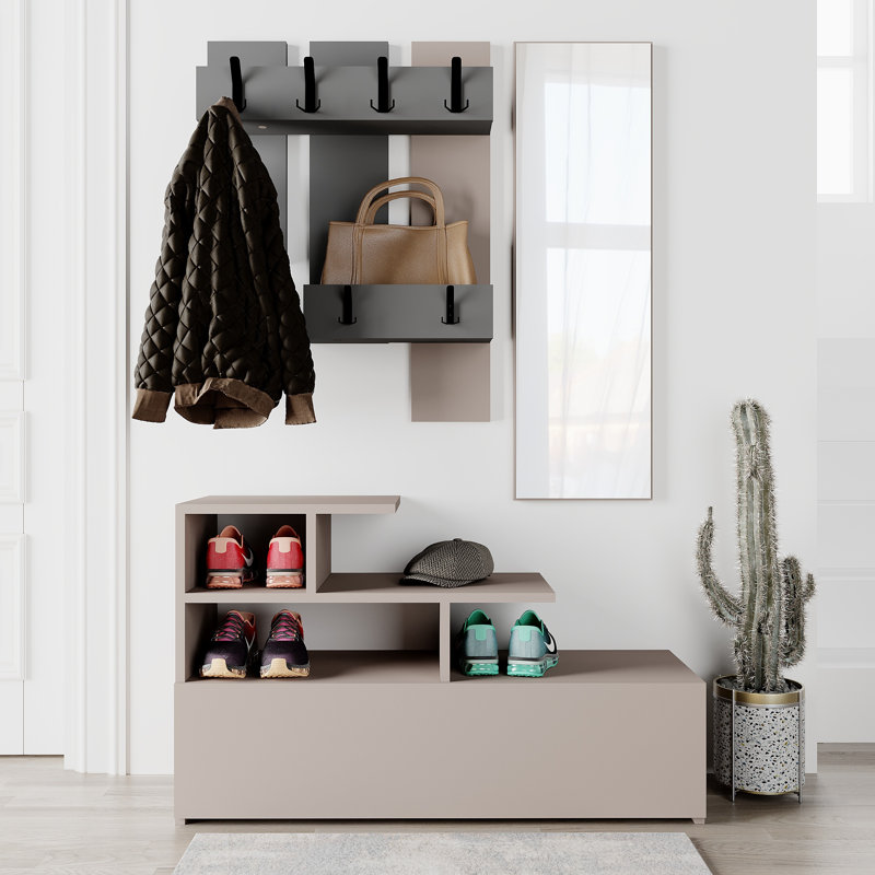 Adison Hall Tree with Shoe Storage, Light Mocha /Anthracite