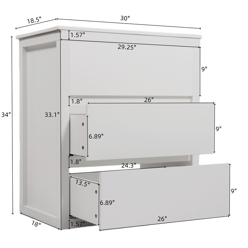 30" Bathroom Vanity With Ceramic Sink And 2 Full-Extension Drawers, Freestanding Bathroom Vanity, White