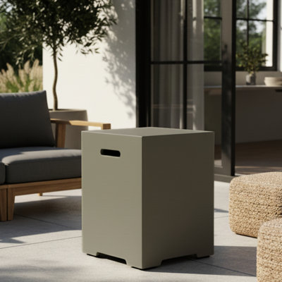 Couvercle de réservoir de propane de 16 pouces, 20 lb, rangement extérieur pour foyers au gaz, support en béton gris, matériau résistant aux intempéries, poignées latérales faciles à soulever, couvercle de 2 1 fonctions, table de dissimulation, pratique