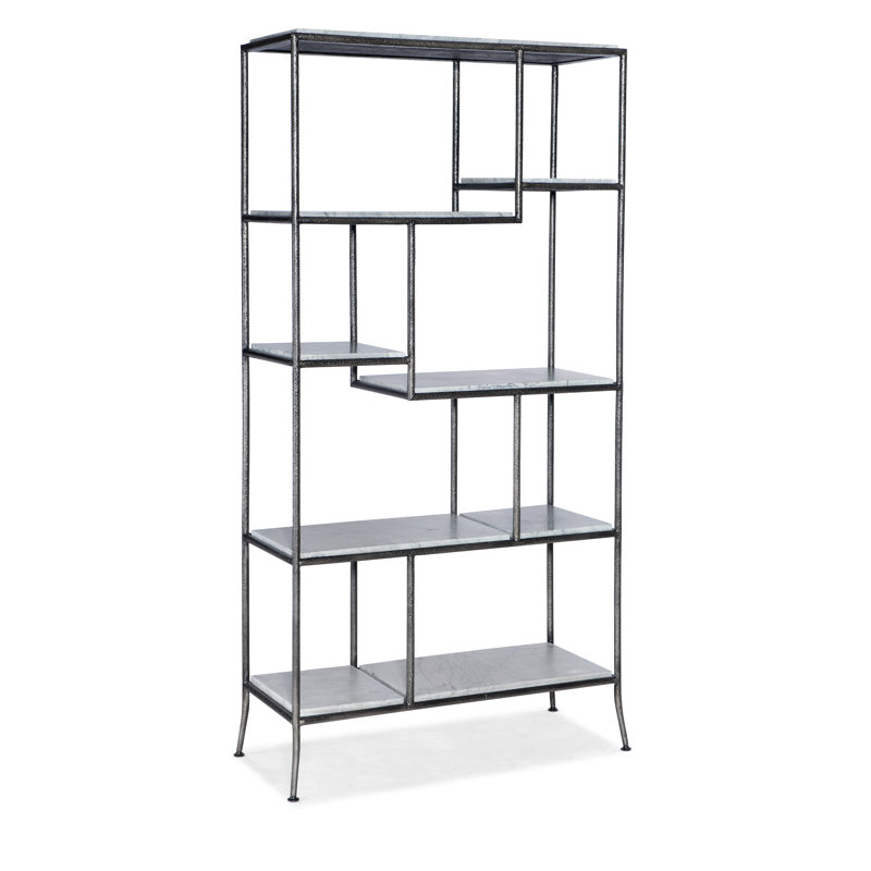 Gray Geometric Metal and Wood Bookcase