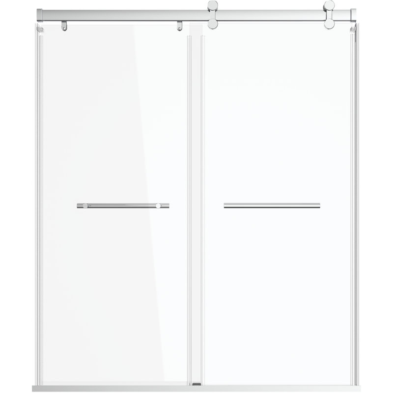 Porte de douche sans cadre avec porte de contournement avec l 60 po x H 74,5 po Exploria, Chrome