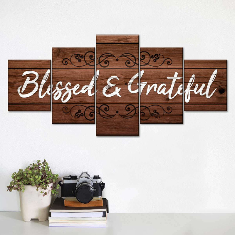 " Blessed And Grateful Typography II " 5 - Pieces, 24" H x 55" W x 1.25" D