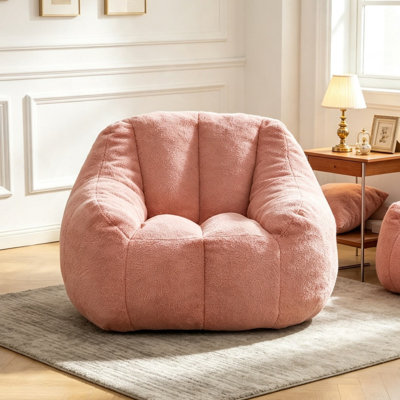 Pink Tufted Bean Bag Chair, Simple Style Single Lazy Sofa with High‑Density Sponge Filler, Fluffy Soft Stuffed Accent Chair for Living Room, Apartment, Dorm Multi‑Space