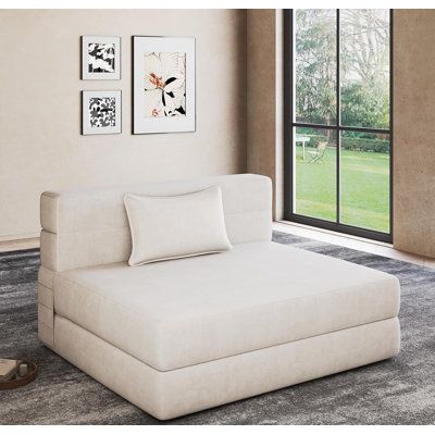 Folding Sofa Bed Twin With Pillow, Portable Foldable Sofa Bed For Travel, Camping, Guest, Trifold Mattress With Breathable & Washable Cover, Convertible And Easy To Storage, Off White