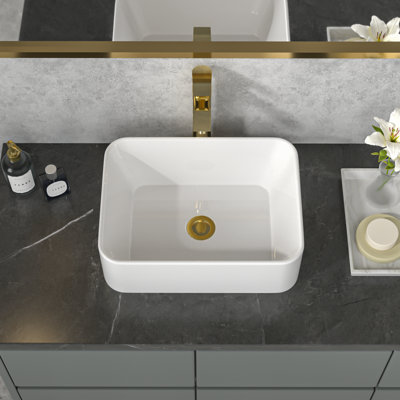 16" L x 12" W Rectangular Ceramic Vessel Bathroom Sink