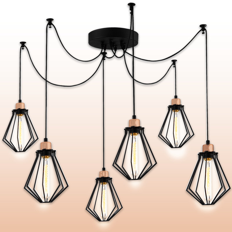 Adjustable Height Metal Body 6 Lights Chandelier
