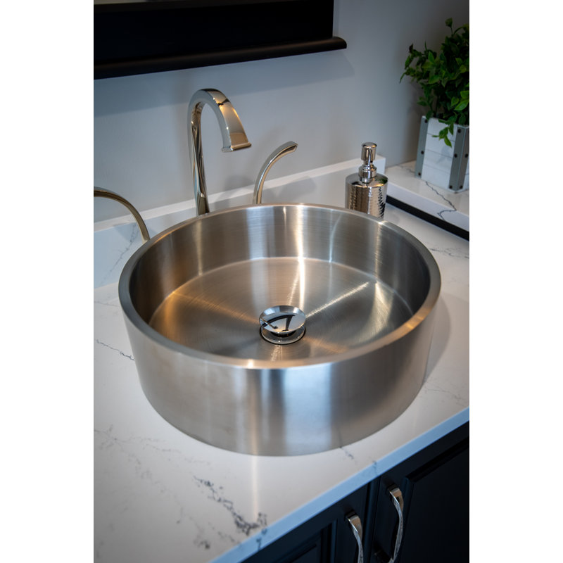 Lavabo de salle de bain vasque circulaire en acier inoxydable, Argent