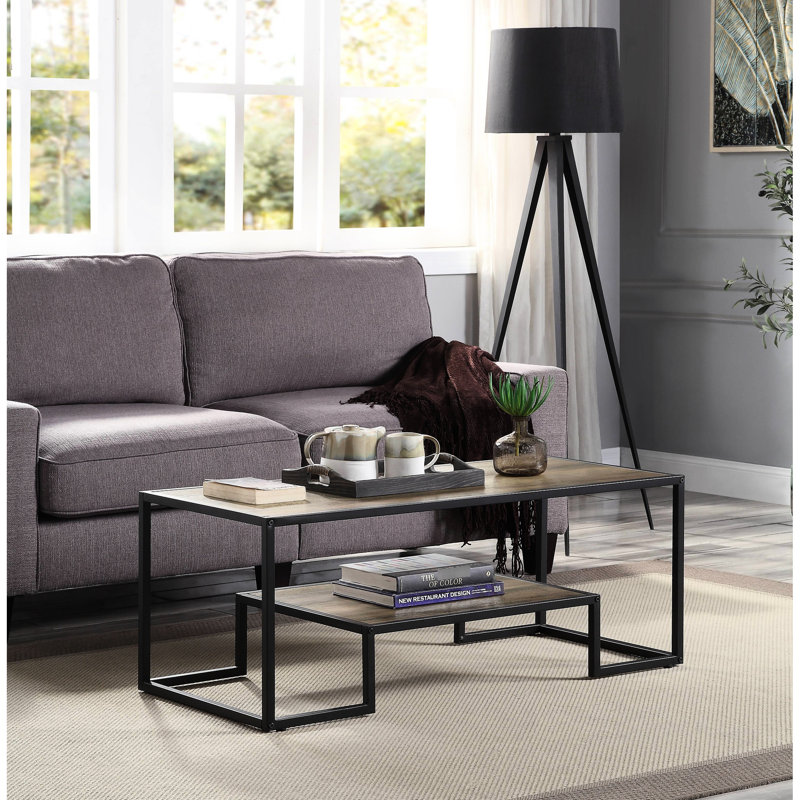 Table basse industrielle avec panneau de particules - chêne rustique et métal de couleur noire 20 x 1 mm Tube
