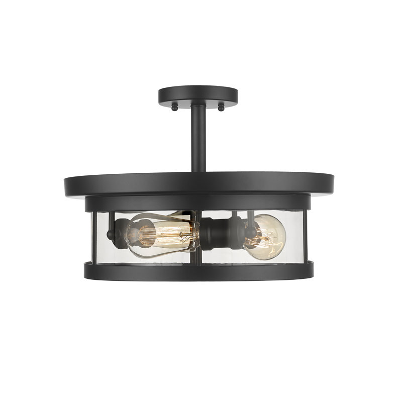 3-Light Flush Mount With Glass Shade, Black