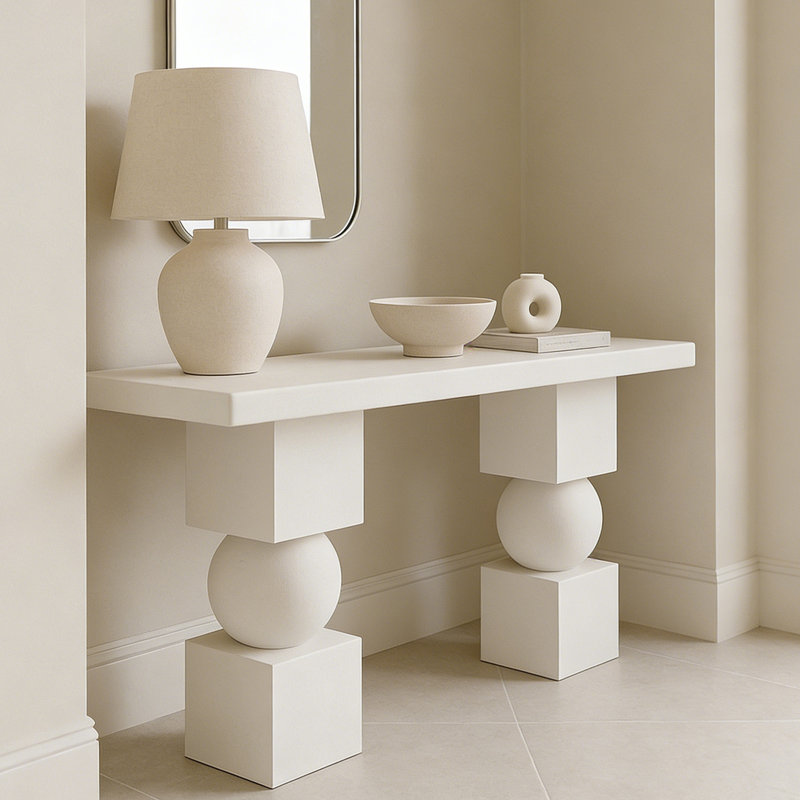 Console moderne de style simple et rectangulaire, H 33,5 po x l 70,9 po x P 11,8 po, Blanc