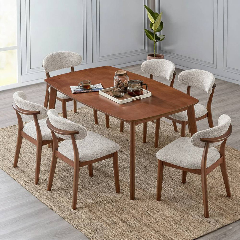  Ensemble de table de salle à manger 7 pièces en bois avec chaises rembourrées, couleur cerise, Cerisier
