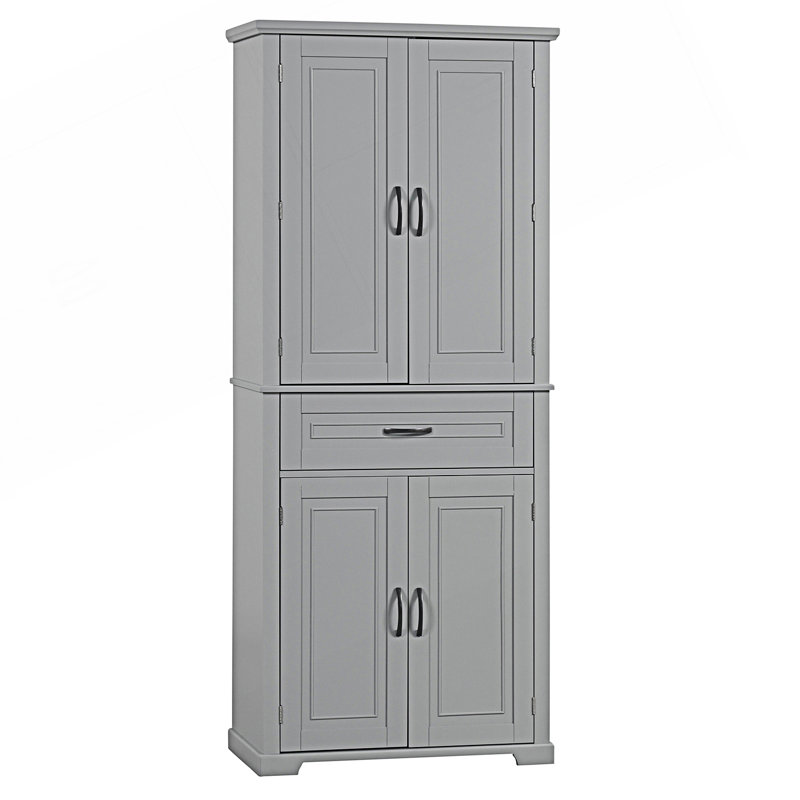 Armoire de rangement pour salle de bain avec portes et tiroir, armoire d'appoint, Gris
