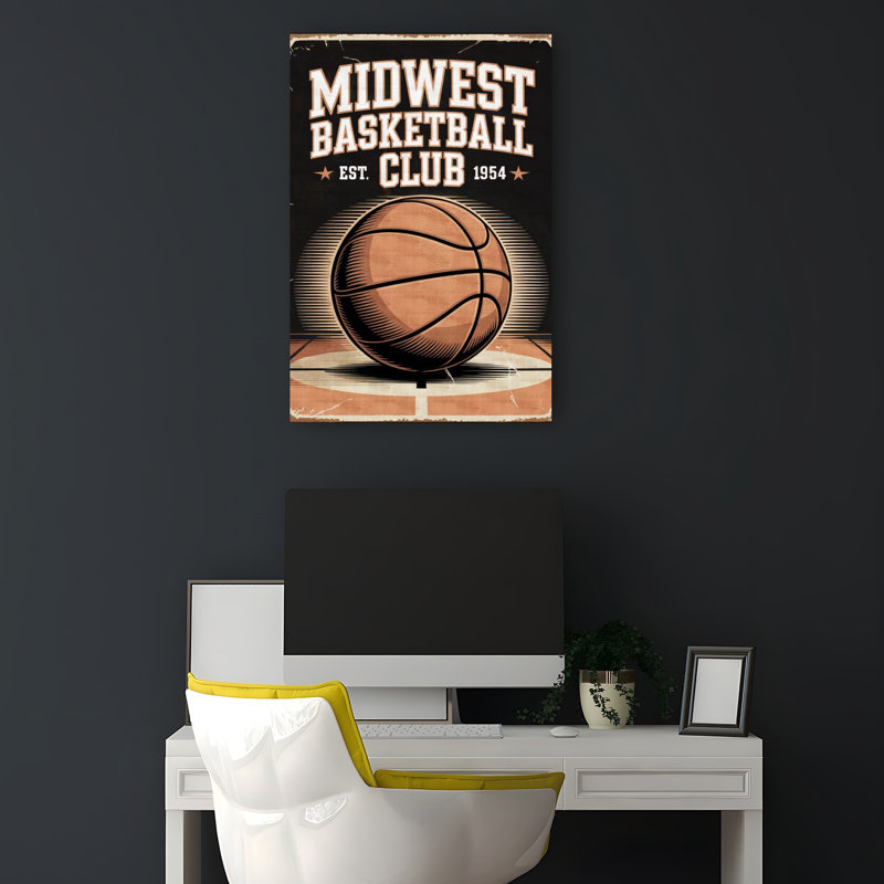 Art mural rétro classique Midwest Basketball Club, H 18 po x l 12 po