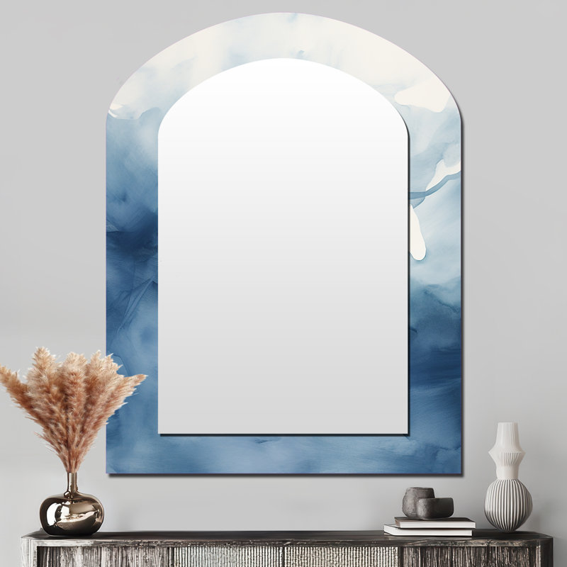 Nuage aquarelle bleu et blanc dansant - miroir mural moderne, 43 po x 33 po