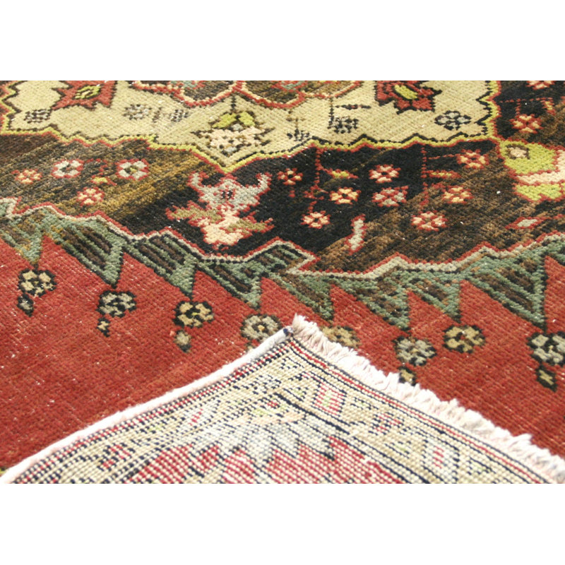 One-of-a-Kind Hand-Knotted 1960s 3'7" x 13' Runner Wool Area Rug in Red/Brown/Beige