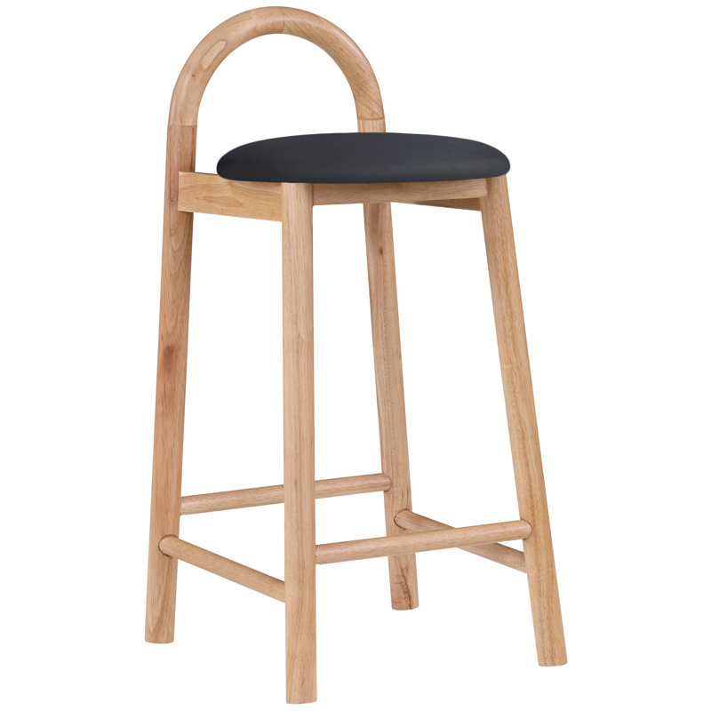 Calvin 27" Counter Bar Stool, Black Vegan Leather, Natural