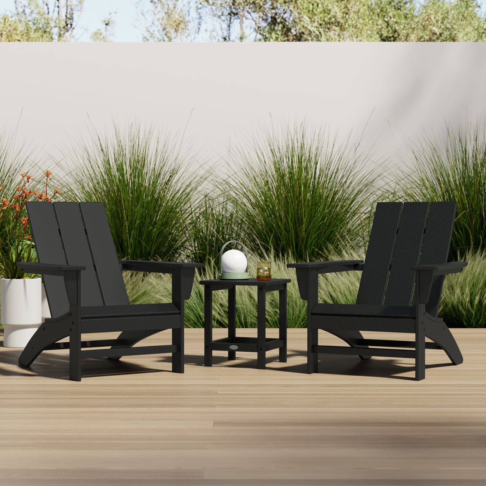 POLYWOOD® Modern Adirondack 2-Person Patio Seating Group, Black