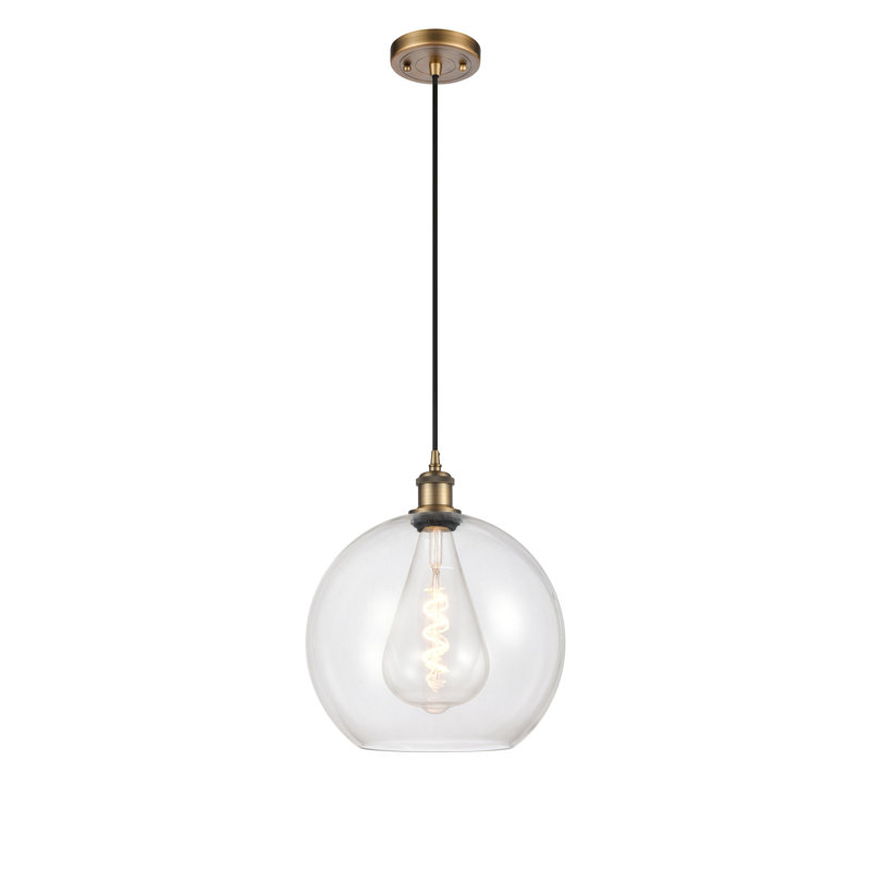 Luminaire suspendu en forme de globe à 1 lumière Hamida, H 16,38 po x l 11,75 po x P 11,75 po, Transparent, Laiton brossé