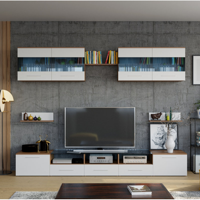 Roberson Unfinished Entertainment Centre for TVs up to 88", Plum/Glossy white/Glossy white