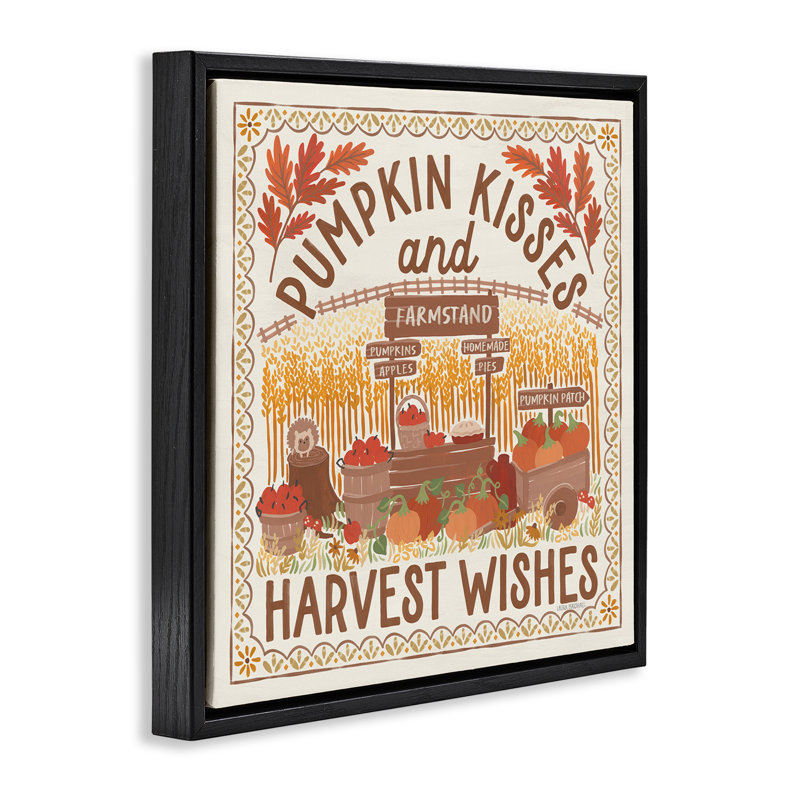 "Pumpkin Kisses Fall Scene", art mural encadré par Laura Marshall, Cadre flottant noir de jais, H 18 po x l 18 po