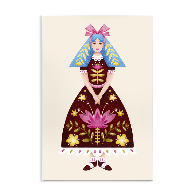 Blue Haired Folk Girl Wall Plaque, design by Hannah Moren, 19" H x 13" W