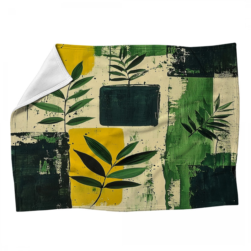 Jeté en molleton Leaves - Jetés naturels pour canapés ou lits, L 60 po x L 80 po