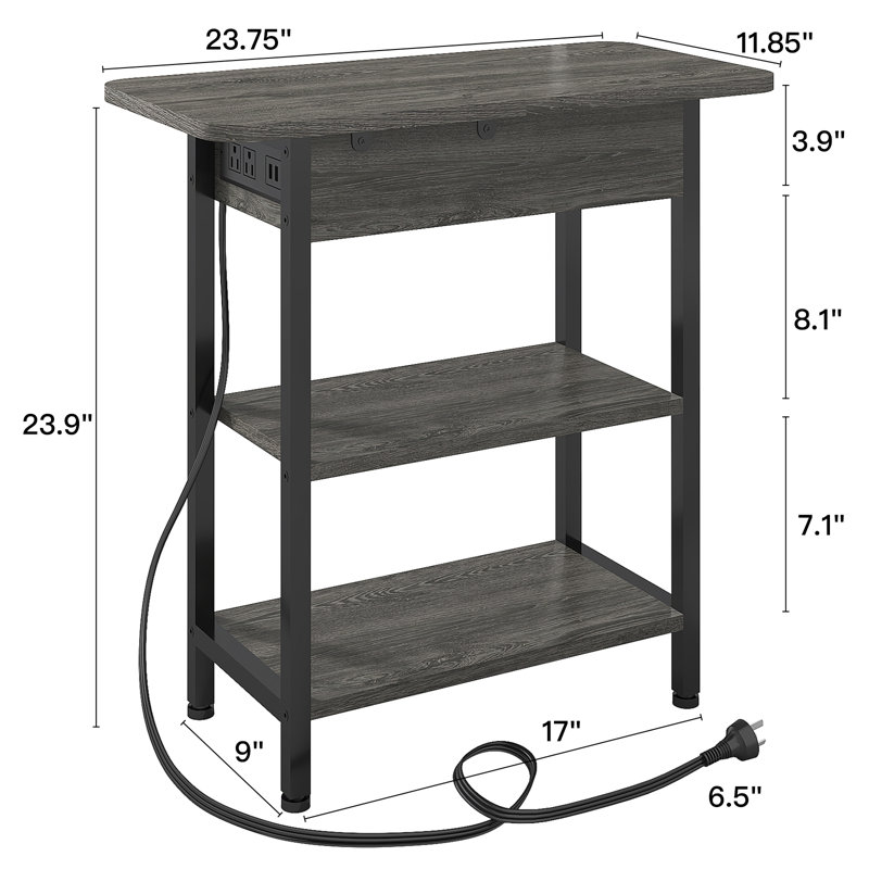 Ensemble de 2 tables de bout avec station de chargement et de rangement, Gris foncé