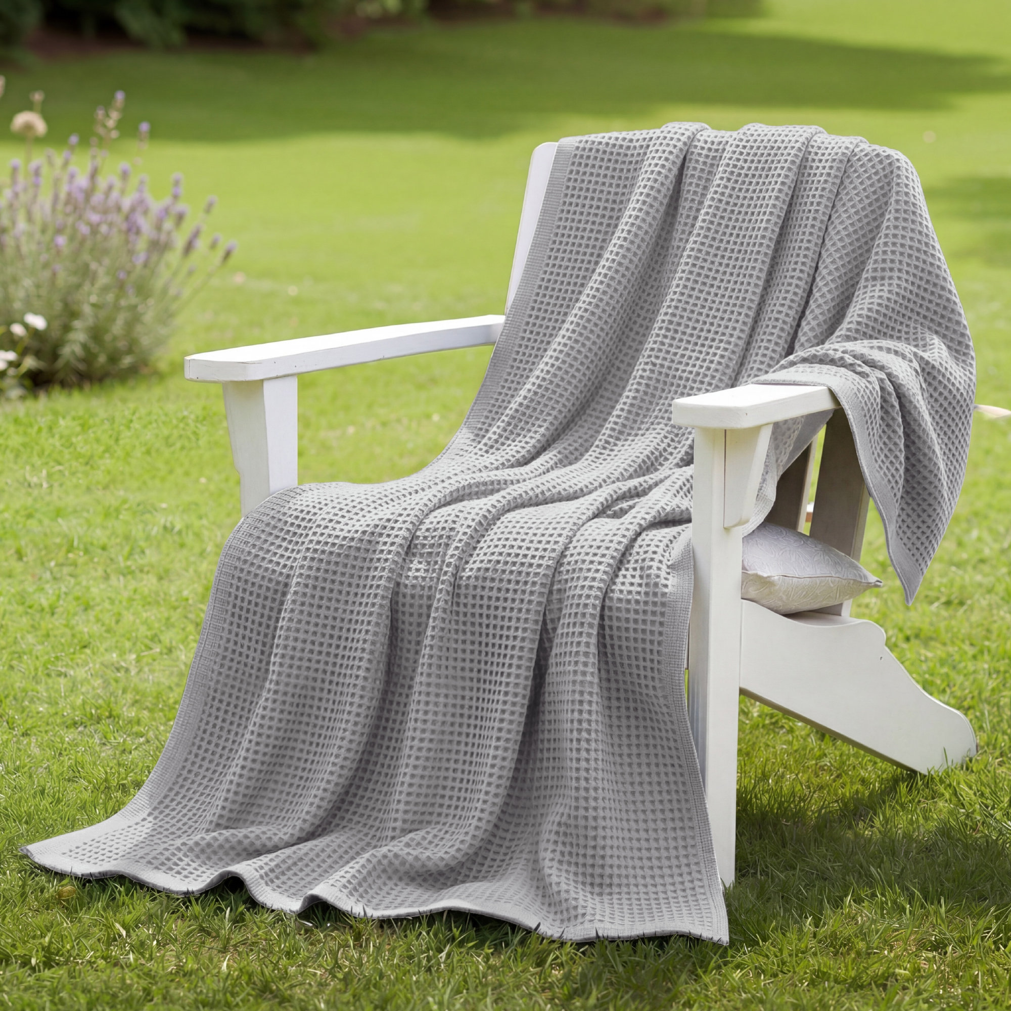 Essential Collection Bedsure 406gsm 100% Cotton Blanket Breathable Waffle Weave Throw Blanket GentleSoft™️, King, Gray