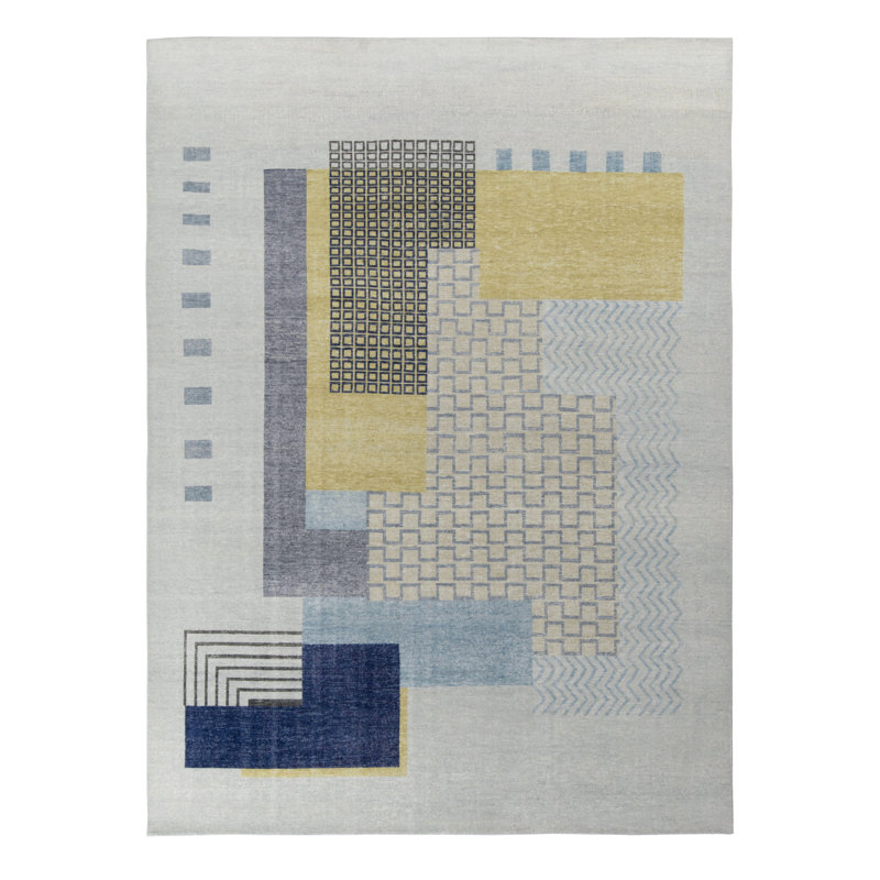Distressed Homage Hand Knotted Wool Geometric Area Rug, Runner 3' x 8'